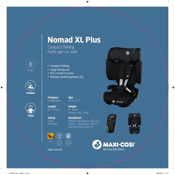 Maxi‑Cosi Nomad XL Plus Car Seat – Authent Black, Compact & Foldable (15m–12y, 6kg) - Adenzo Comfies