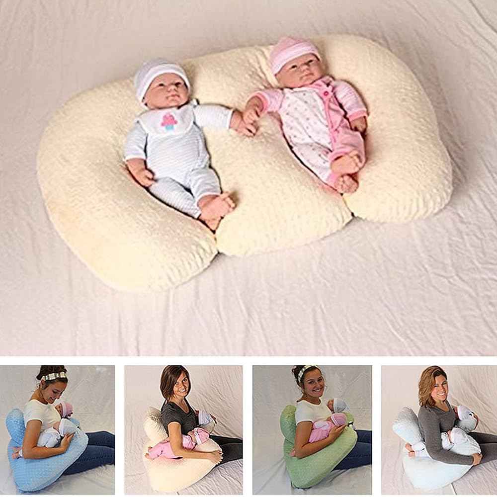 6-in-1 Twin Nursing Pillow for Breastfeeding – Multifunction Pregnancy & Baby Feeding Support Pillow with Washable Cover for Twins