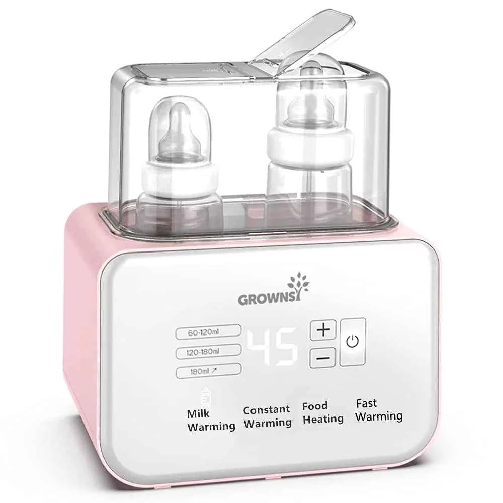 Grownsy 8-in-1 Baby Bottle & Milk Warmer with Timer, Dual Bottle Warming and Steam Sterilizer