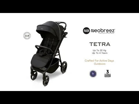 Neobreez TETRA Ultra-Compact Lightweight Travel All-Terrain Toddler Baby Stroller,Baby Trolley Pushchair Buggy W/Cup Holder,Waterproof UPF 50+ Canopy,0-4yrs, 22kg - Adenzo Comfies