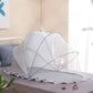 Foldable mosquito net for cots, hexagonal design.