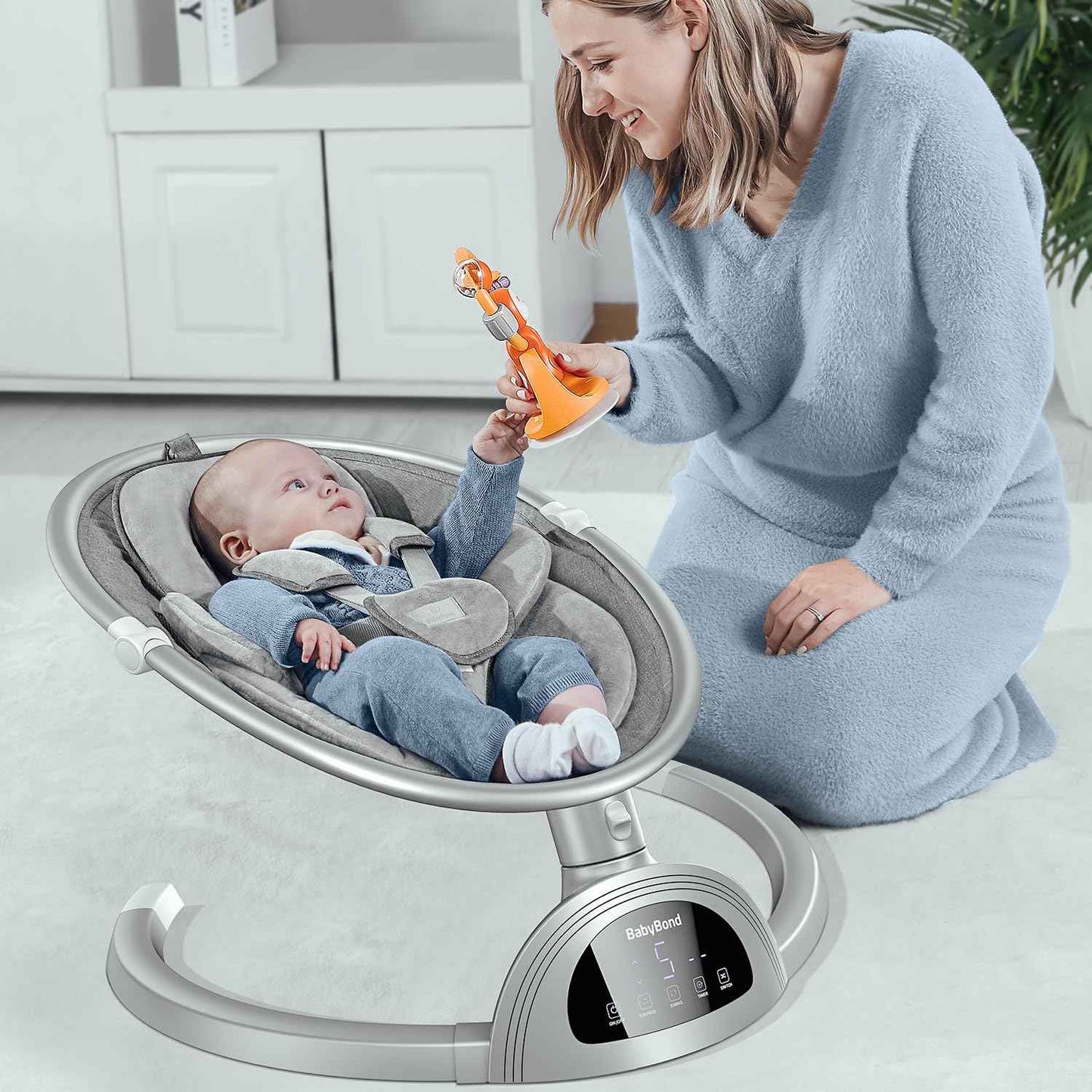 Electric Baby Swing for Infants to Toddler – 5 Sway Motions, Bluetooth Music, Remote Control, 5-Point Harness, Foldable Portable Swing with Mosquito Net (0–12 Months, Up to 20lbs)