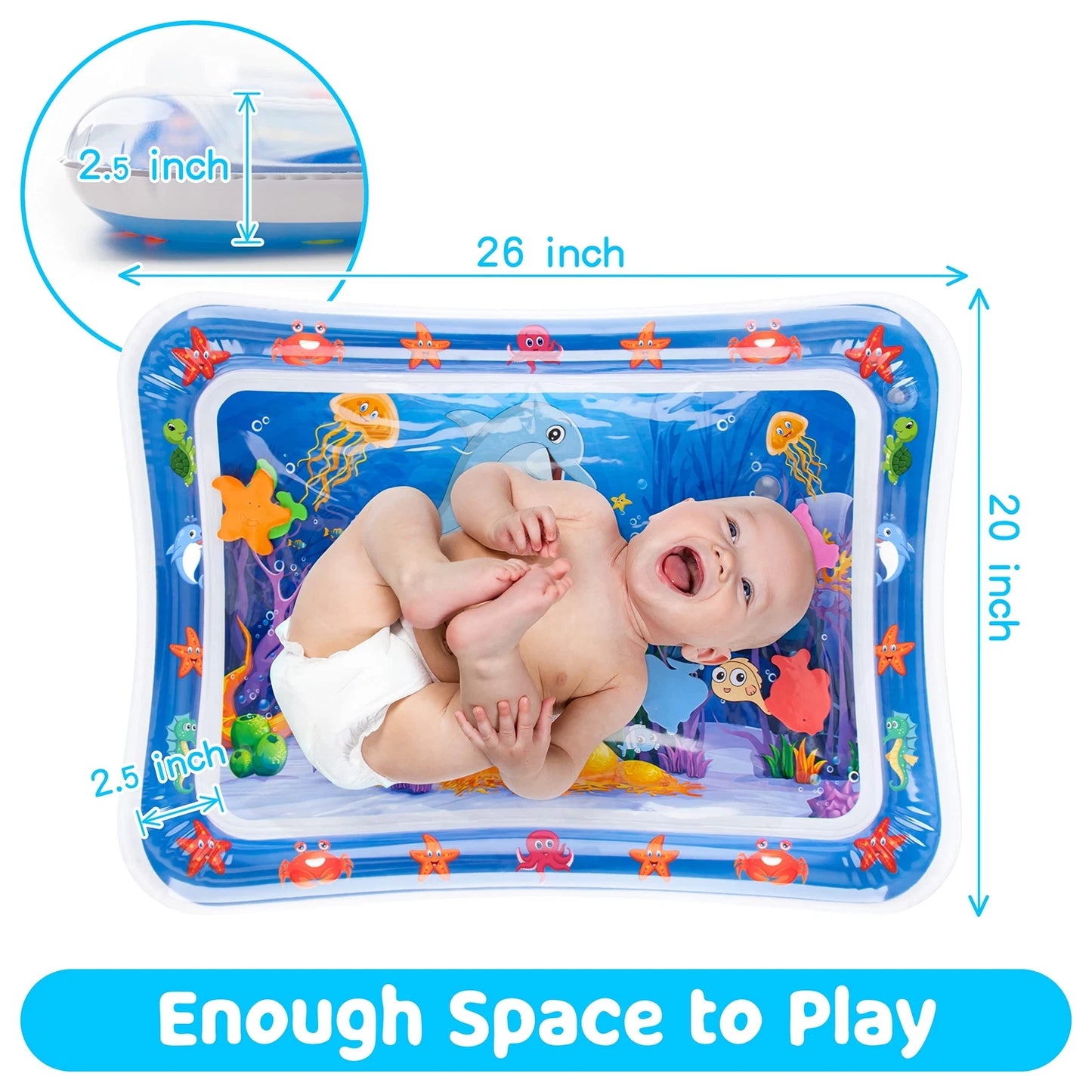 Tummy Time Water Mat 丨Water Play Mat for Babies Inflatable Tummy Time Water Play Mat for Infants and Toddlers 3 to 12 Months Promote Development Toys Cute Baby.