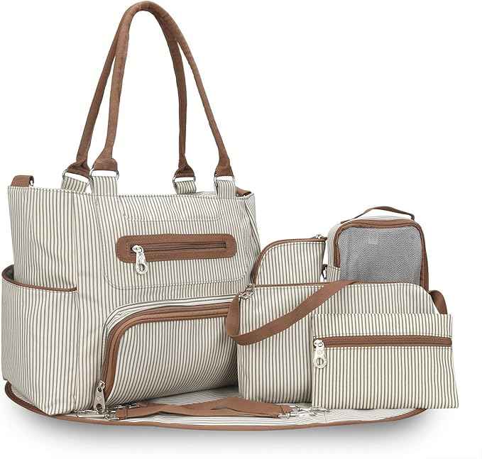 Little Story Diaper Bag  – Waterproof Multi-Compartment Baby Nappy Bag with Stroller Straps, Large Capacity Maternity Travel Tote (Ivory)