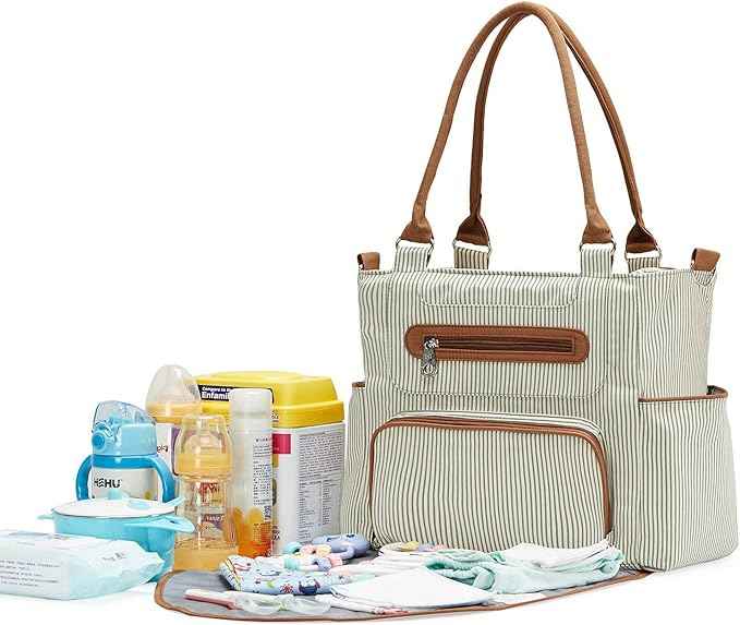Little Story Diaper Bag  – Waterproof Multi-Compartment Baby Nappy Bag with Stroller Straps, Large Capacity Maternity Travel Tote (Ivory)