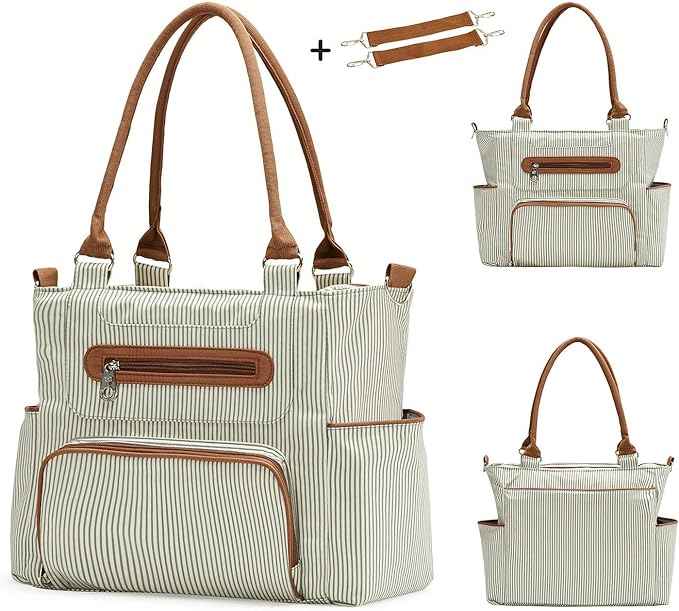 Little Story Diaper Bag  – Waterproof Multi-Compartment Baby Nappy Bag with Stroller Straps, Large Capacity Maternity Travel Tote (Ivory)