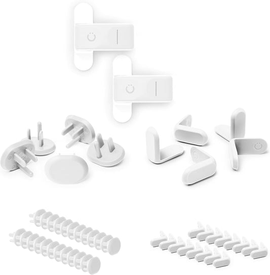 Ubbi Baby Safety Bundle, White | Safeguarding & Baby Proofing Set, Includes 36 Outlet Covers, 16 Table Corner Protectors & 2 Pinch Guards, Child Safety Kit. - Adenzo Comfies
