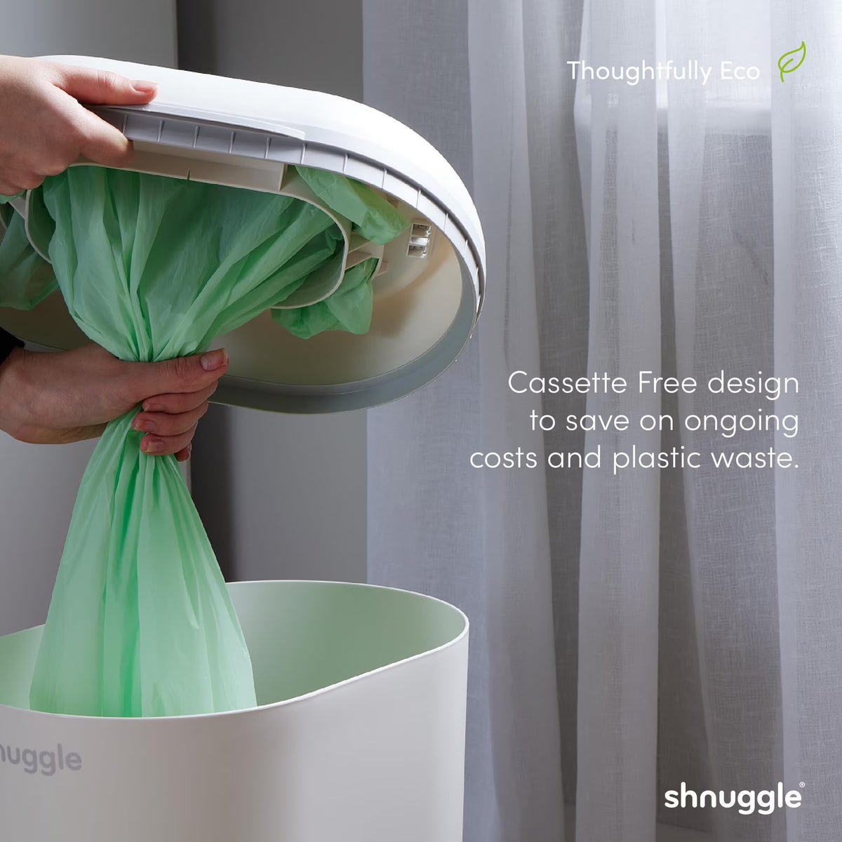 Shnuggle Eco-Touch Nappy Bin (Diaper Pail) | Eco-Friendly Nappy Disposal System | No Costly Refills – Use Any Bag | Dual-Seal Odour Lock | Easy-Clean, One-Hand Drop-and-Go Bin