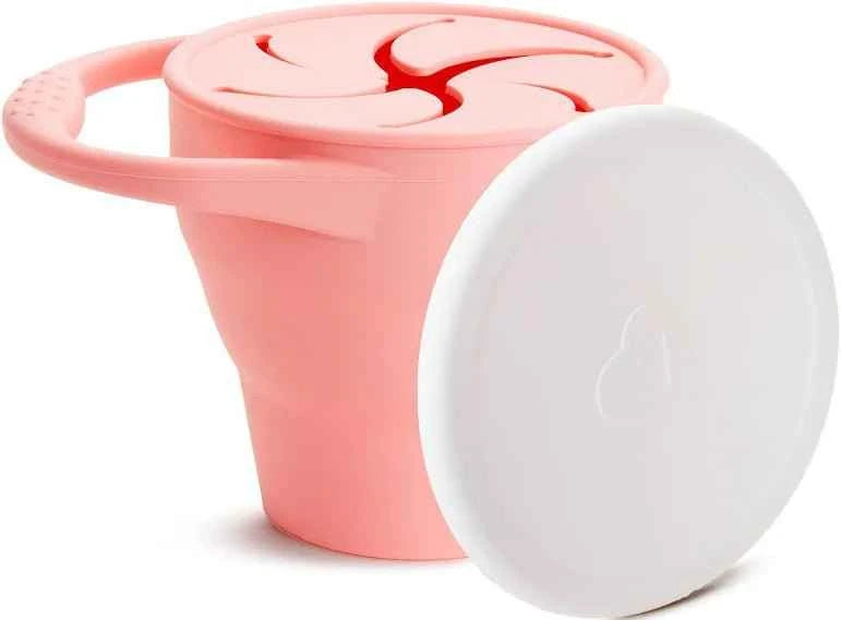 Munchkin C est Silicone! Collapsible Snack Catcher with Lid Coral - Toddler Food Cup.