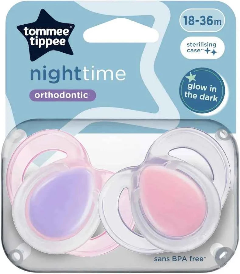 Tommee Tippee Night Time , Symmetrical Orthodontic Design, BPA-Free Silicone, 18-36m, Pack of 2 Dummies