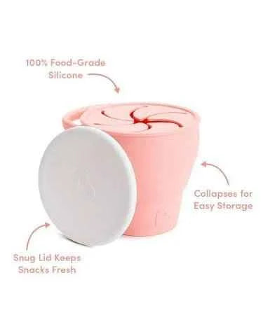 Munchkin C est Silicone! Collapsible Snack Catcher with Lid Coral - Toddler Food Cup.