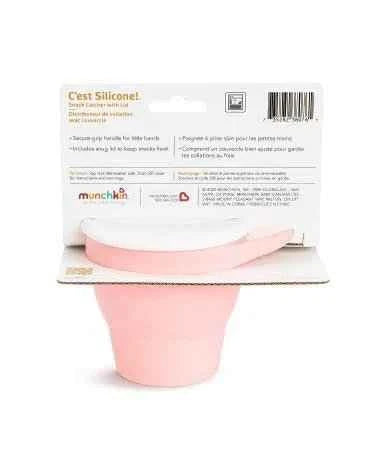 Munchkin C est Silicone! Collapsible Snack Catcher with Lid Coral - Toddler Food Cup.