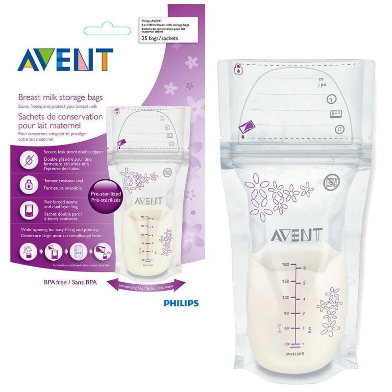 Philips Avent SCF603/25 Pack of 25 Breast Milk Storage Bags, 180 ml, White - Adenzo Comfies