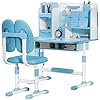 Kids Height Adjustable Study Desk and Chair Set with Sitting Corrector – Ergonomic Children’s School Table with Book Stand, Foot Pedal, Drawer Storage, Dual Back Support - Adenzo Comfies