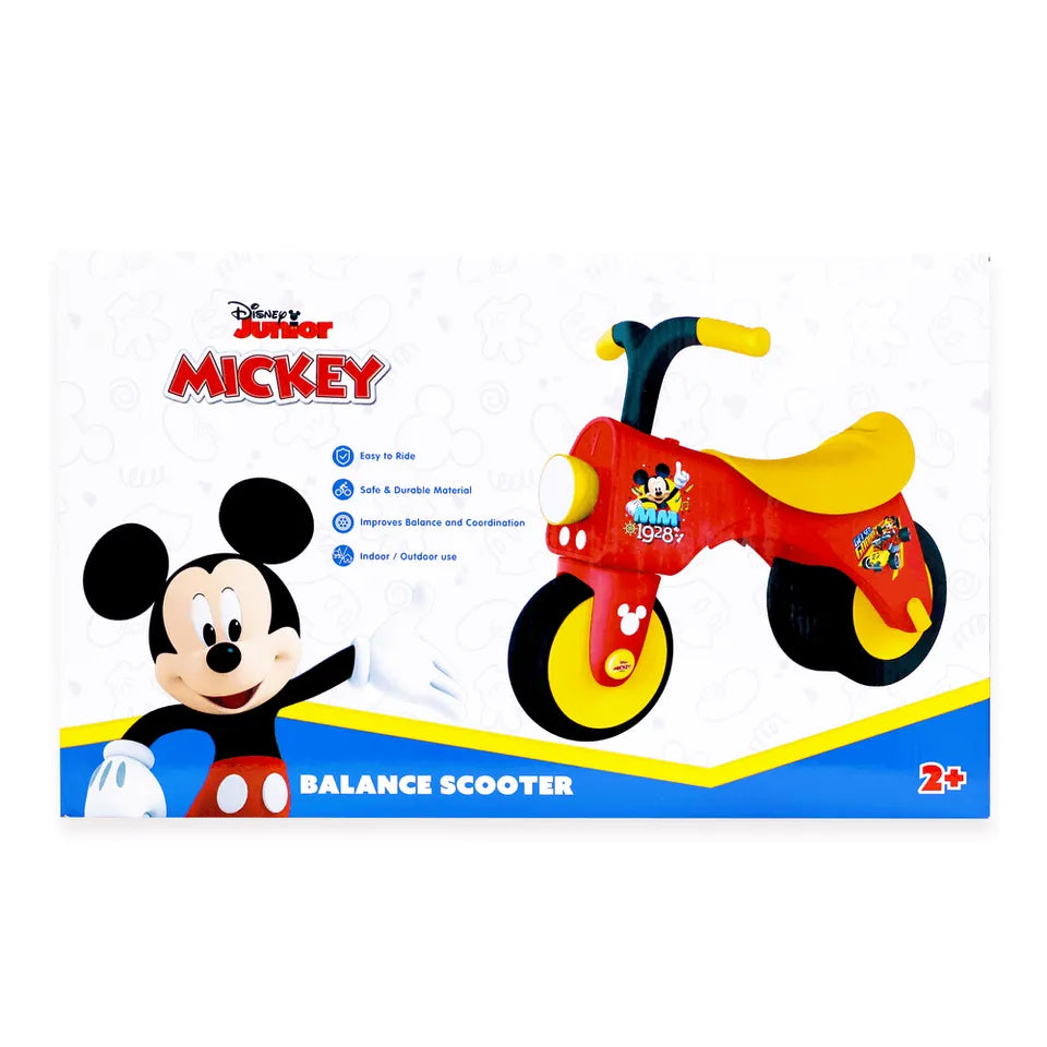 Disney Mickey Balance Scooter – Red and Yellow Kids Kick Scooter with Adjustable Handlebar, Lightweight Design, and Stable 3-Wheel Balance Support