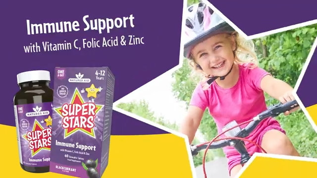 Natures Aid Super Stars Immune Support Chewables for Kids Aged 4-12 – Vitamin C, Zinc, Elderberry & Folic Acid – Supports Immunity, Growth & Energy – Natural Fruit Flavour, Vegan – 60 Tablets