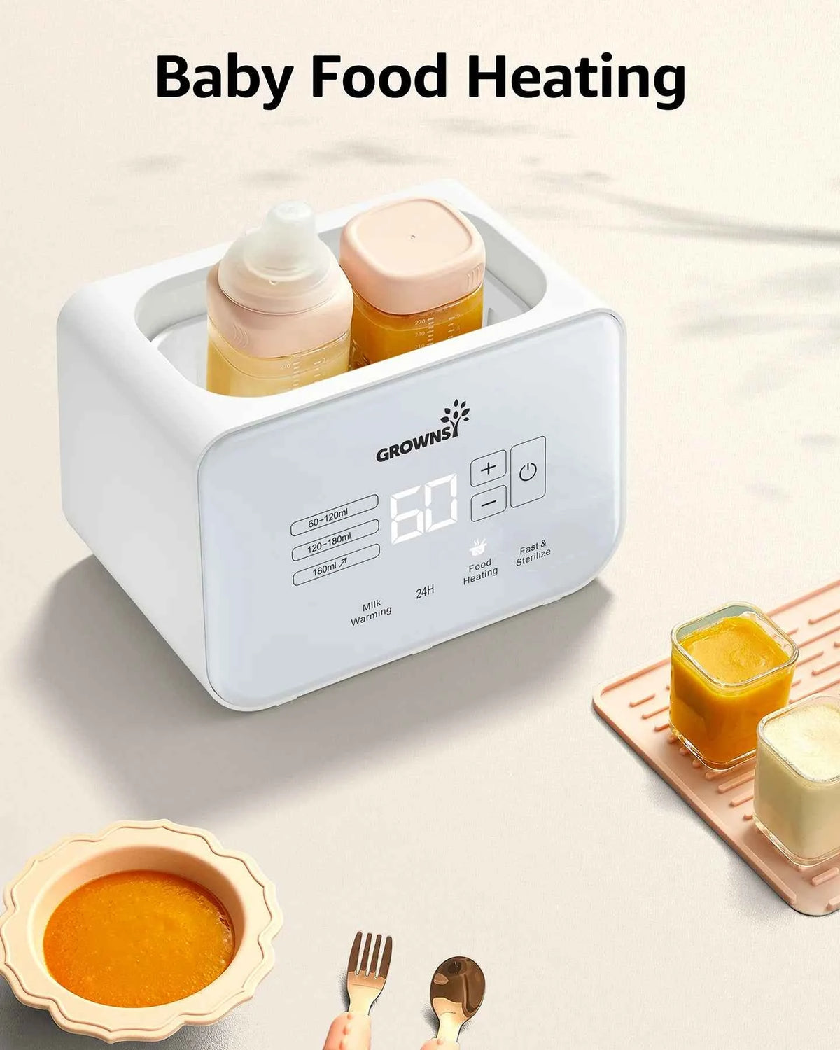 Grownsy 8-in-1 Baby Bottle & Milk Warmer with Timer, Dual Bottle Warming and Steam Sterilizer