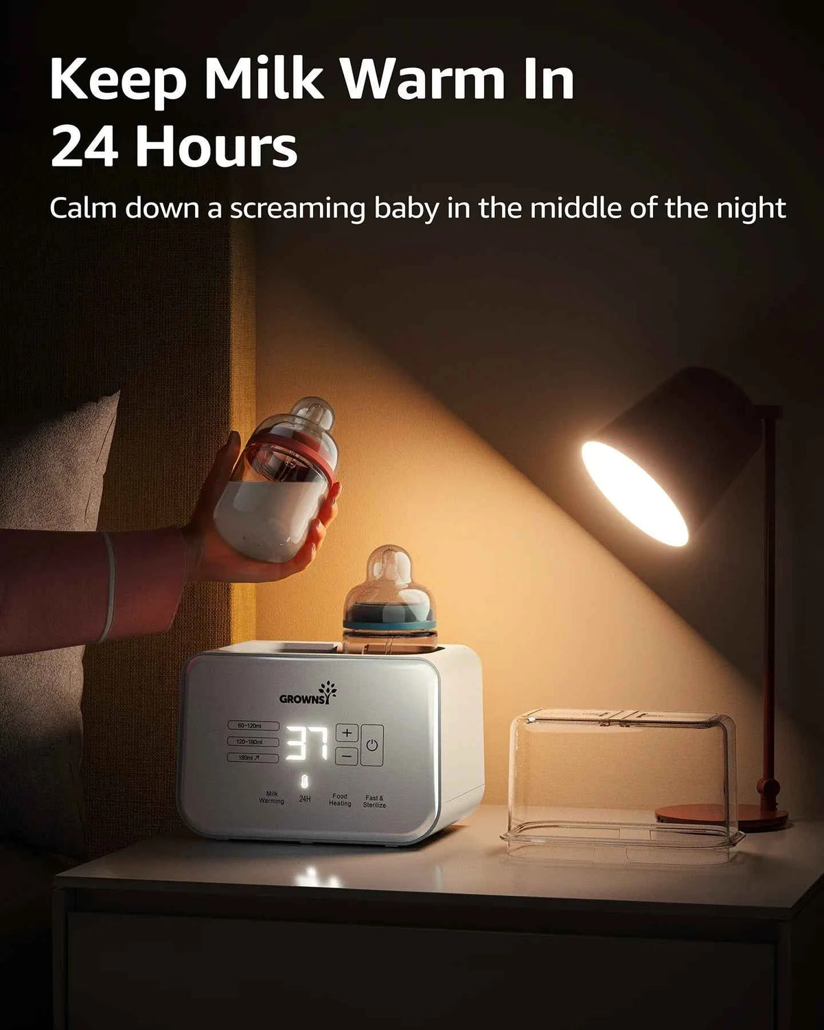 Grownsy 8-in-1 Baby Bottle & Milk Warmer with Timer, Dual Bottle Warming and Steam Sterilizer